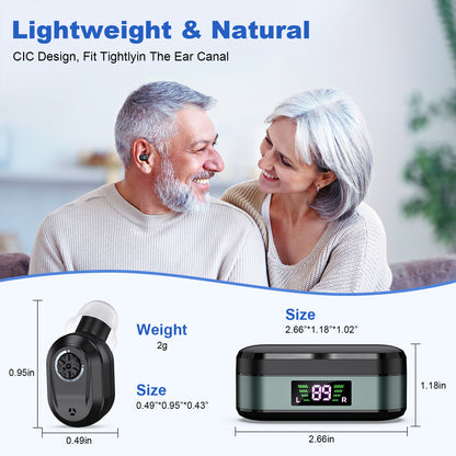 Rechargeable In-the-Ear Hearing Aids with Charging Case and LCD Display – Ultra-Compact Sound Amplifier for Seniors (Black & Green Case, Black Device) - Image 3