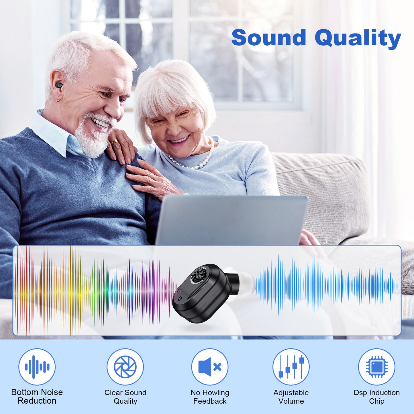 Rechargeable In-the-Ear Hearing Aids with Charging Case and LCD Display – Ultra-Compact Sound Amplifier for Seniors (Black & Green Case, Black Device) - Image 7