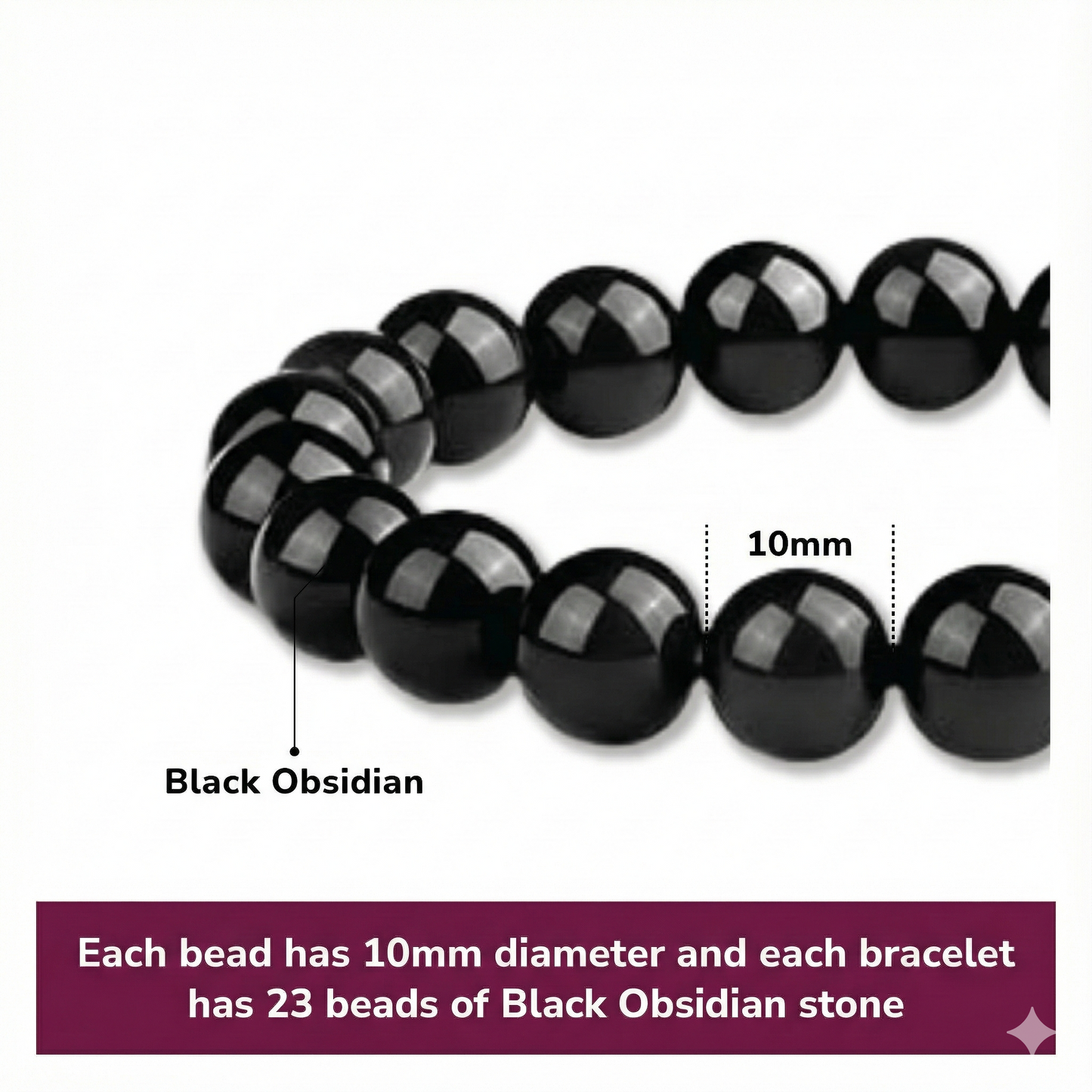 10mm Natural Black Obsidian Beaded Bracelet for Men and Women – Stretchable Healing Crystal Jewelry with Elastic Band, Protective Energy Stone Gift for Birthday, Valentine’s Day, Meditation (Black) - Image 2