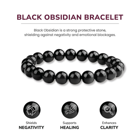 10mm Natural Black Obsidian Beaded Bracelet for Men and Women – Stretchable Healing Crystal Jewelry with Elastic Band, Protective Energy Stone Gift for Birthday, Valentine’s Day, Meditation (Black) - Image 3