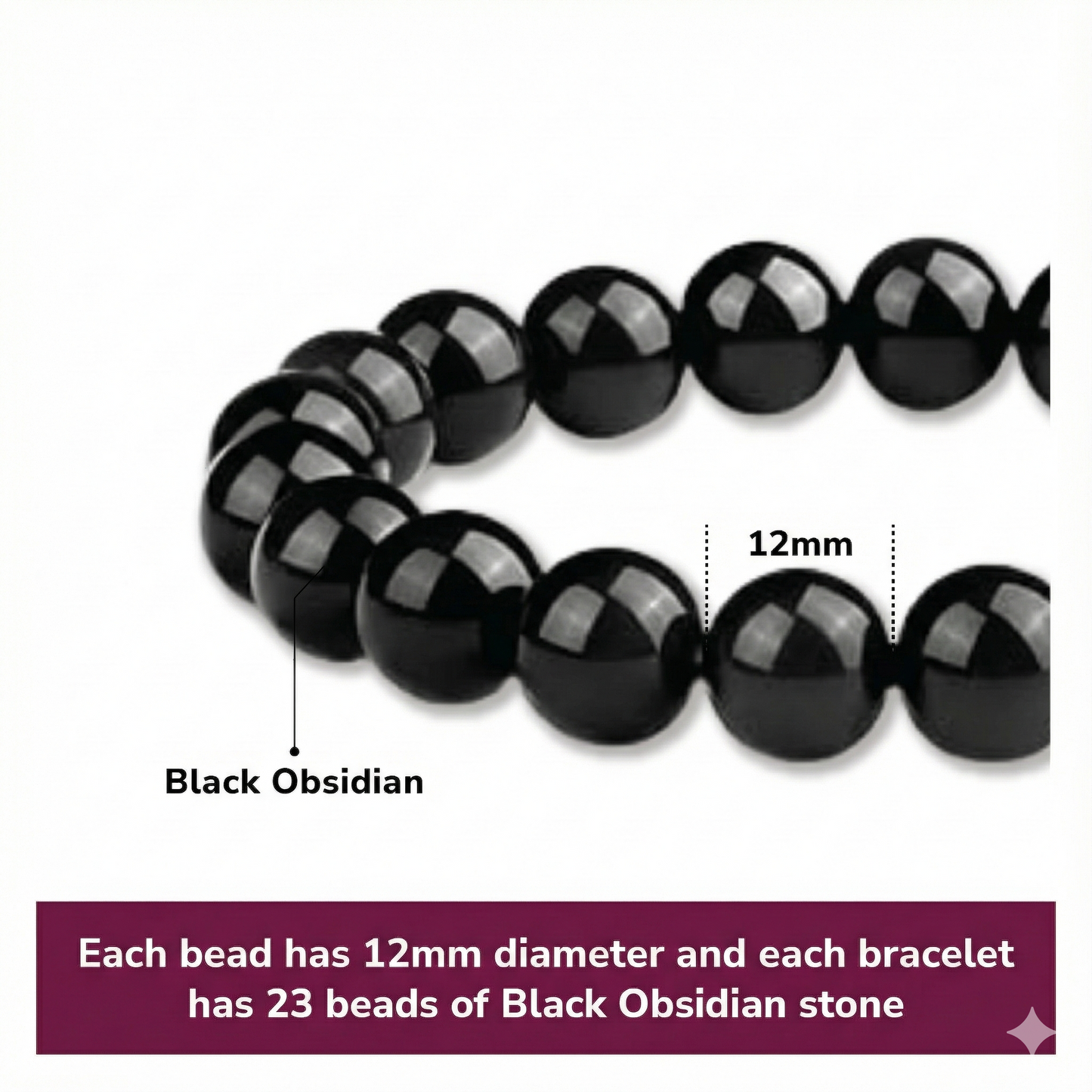 12mm Natural Black Obsidian Beaded Bracelet for Men and Women – Stretchable Healing Crystal Jewelry with Elastic Band, Protective Energy Stone Gift for Birthday, Valentine’s Day, Meditation (Black) - Image 2