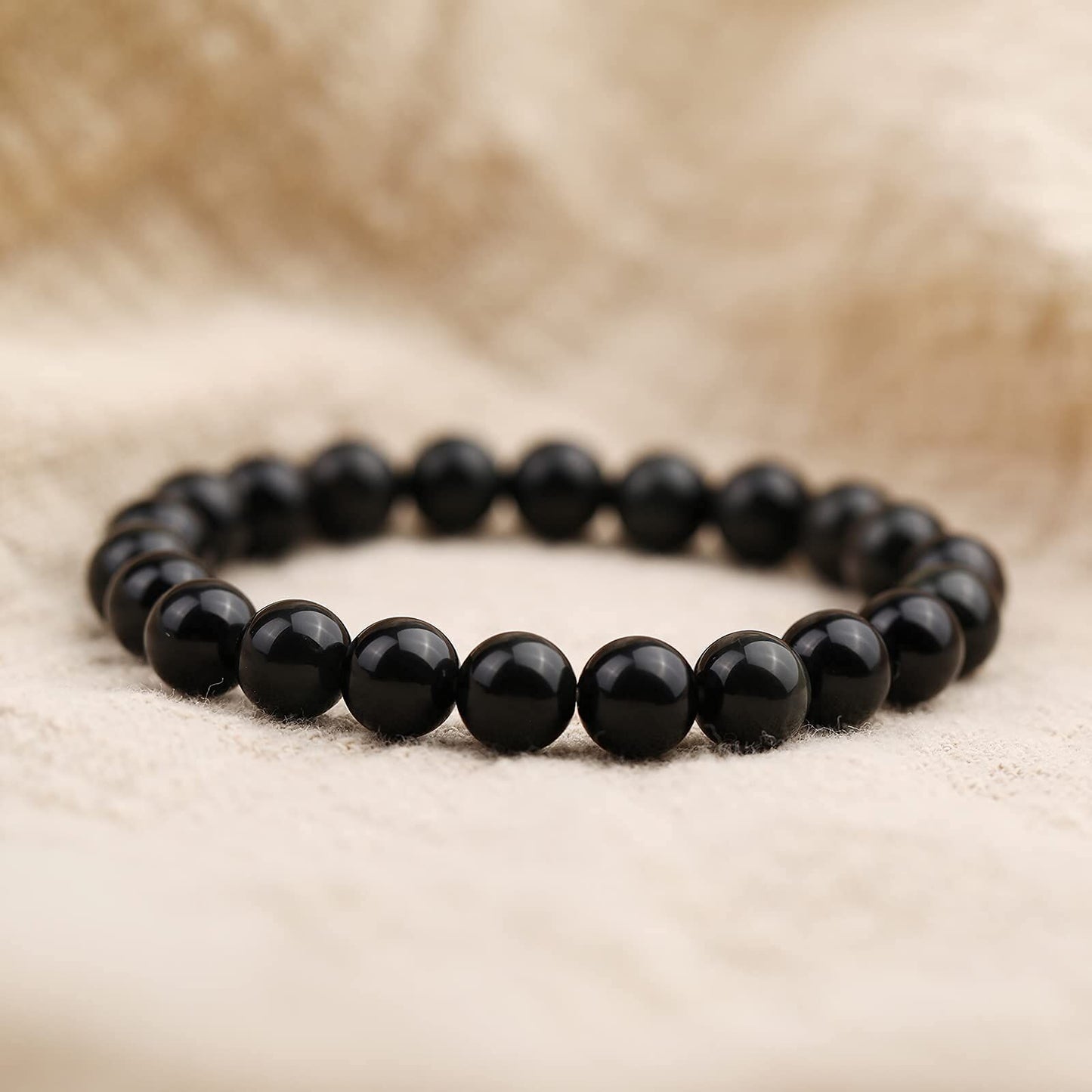12mm Natural Black Obsidian Beaded Bracelet for Men and Women – Stretchable Healing Crystal Jewelry with Elastic Band, Protective Energy Stone Gift for Birthday, Valentine’s Day, Meditation (Black) - Image 6