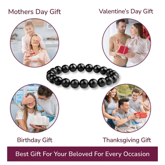 14mm Natural Black Obsidian Beaded Bracelet for Men and Women – Stretchable Healing Crystal Jewelry with Elastic Band, Protective Energy Stone Gift for Birthday, Valentine’s Day, Meditation (Black) - Image 5