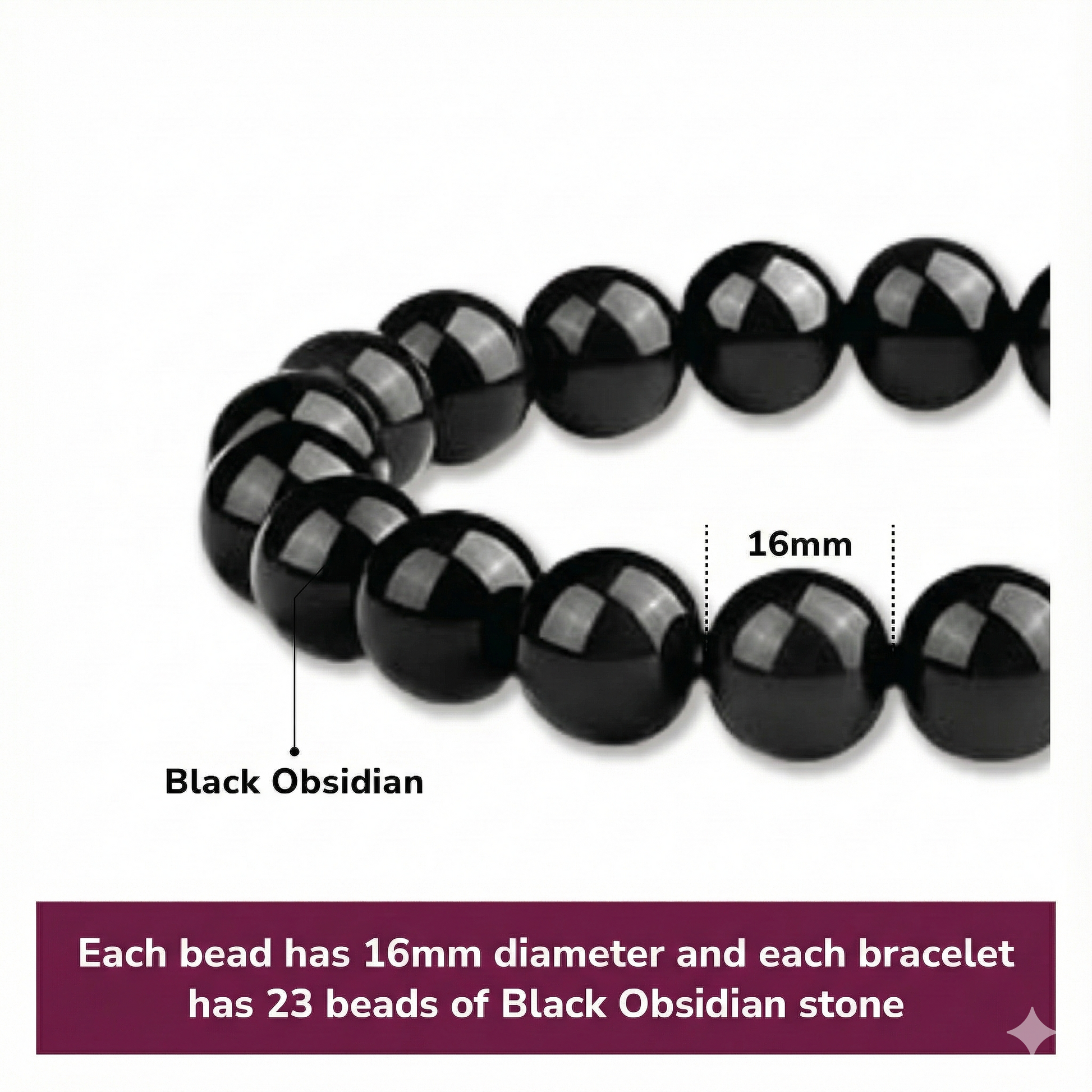 16mm Natural Black Obsidian Beaded Bracelet for Men and Women – Stretchable Healing Crystal Jewelry with Elastic Band, Protective Energy Stone Gift for Birthday, Valentine’s Day, Meditation (Black) - Image 2
