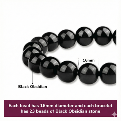 16mm Natural Black Obsidian Beaded Bracelet for Men and Women – Stretchable Healing Crystal Jewelry with Elastic Band, Protective Energy Stone Gift for Birthday, Valentine’s Day, Meditation (Black) - Image 2
