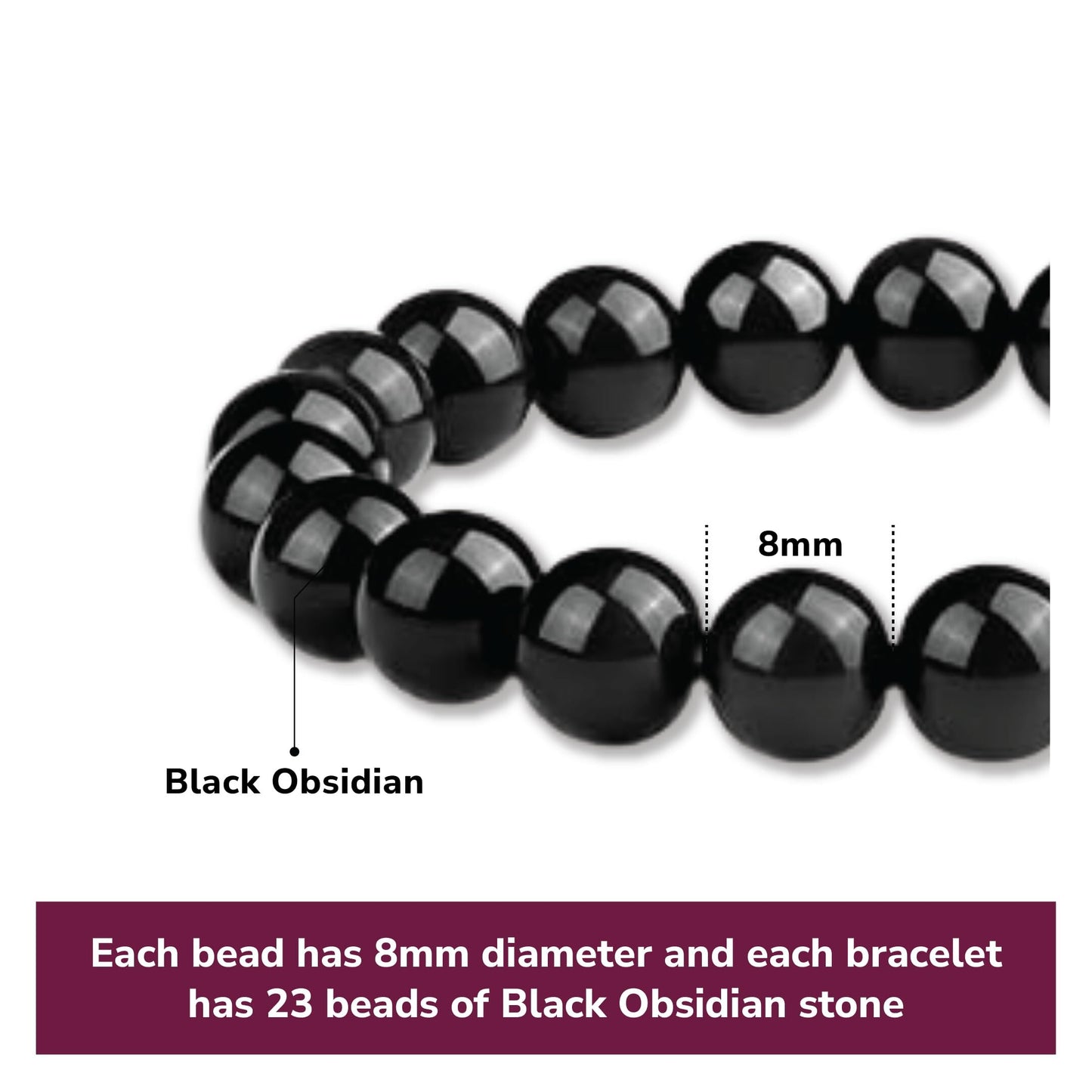 8mm Natural Black Obsidian Beaded Bracelet for Men and Women – Stretchable Healing Crystal Jewelry with Elastic Band, Protective Energy Stone Gift for Birthday, Valentine’s Day, Meditation (Black) - Image 2