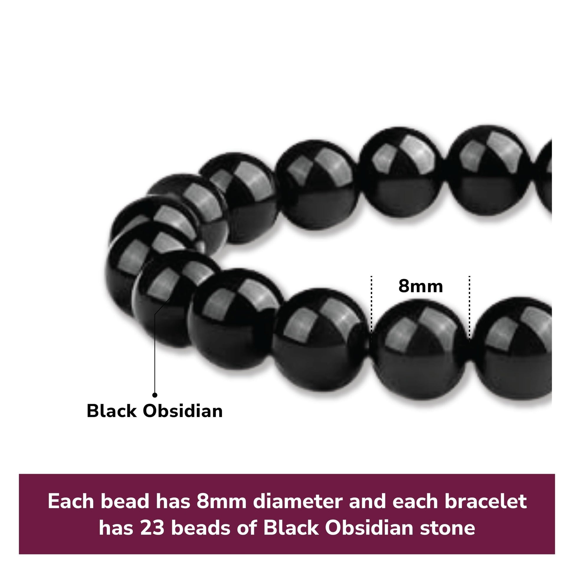 8mm Natural Black Obsidian Beaded Bracelet for Men and Women – Stretchable Healing Crystal Jewelry with Elastic Band, Protective Energy Stone Gift for Birthday, Valentine’s Day, Meditation (Black) - Image 2