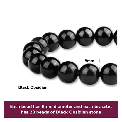 8mm Natural Black Obsidian Beaded Bracelet for Men and Women – Stretchable Healing Crystal Jewelry with Elastic Band, Protective Energy Stone Gift for Birthday, Valentine’s Day, Meditation (Black) - Image 2