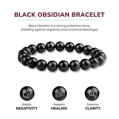 8mm Natural Black Obsidian Beaded Bracelet for Men and Women – Stretchable Healing Crystal Jewelry with Elastic Band, Protective Energy Stone Gift for Birthday, Valentine’s Day, Meditation (Black) - Image 3