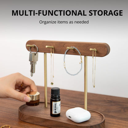 Modern Walnut Wood Key Holder with Brass Hooks – Desktop Organizer for Keys, Jewelry, Watches, and Small Accessories, Compact Design (Walnut) - Image 4