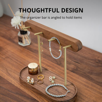 Modern Walnut Wood Key Holder with Brass Hooks – Desktop Organizer for Keys, Jewelry, Watches, and Small Accessories, Compact Design (Walnut) - Image 5