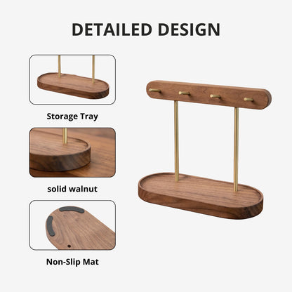 Modern Walnut Wood Key Holder with Brass Hooks – Desktop Organizer for Keys, Jewelry, Watches, and Small Accessories, Compact Design (Walnut) - Image 6