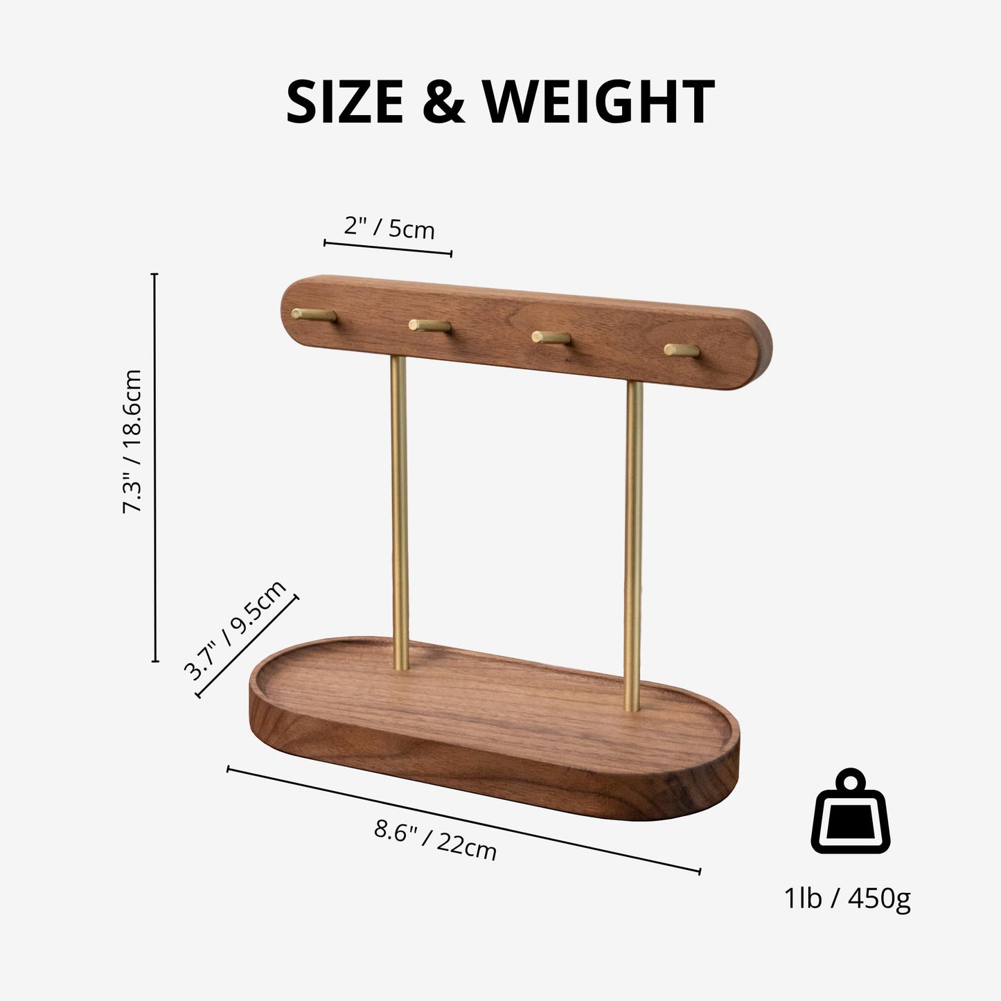 Modern Walnut Wood Key Holder with Brass Hooks – Desktop Organizer for Keys, Jewelry, Watches, and Small Accessories, Compact Design (Walnut) - Image 7