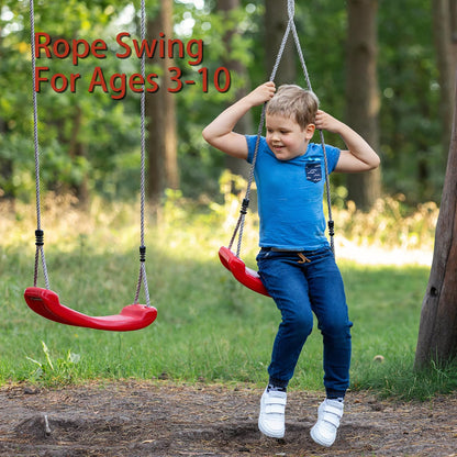 Outdoor Kids Plastic Swing Seat with Adjustable Rope – Durable Tree Swing for Backyard, 220lb Capacity, Red (Red) - Image 2