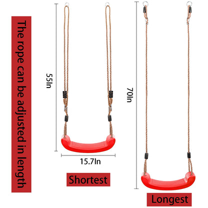 Outdoor Kids Plastic Swing Seat with Adjustable Rope – Durable Tree Swing for Backyard, 220lb Capacity, Red (Red) - Image 3