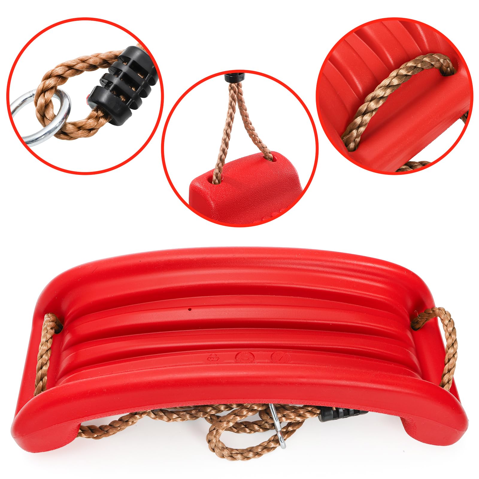 Outdoor Kids Plastic Swing Seat with Adjustable Rope – Durable Tree Swing for Backyard, 220lb Capacity, Red (Red) - Image 4