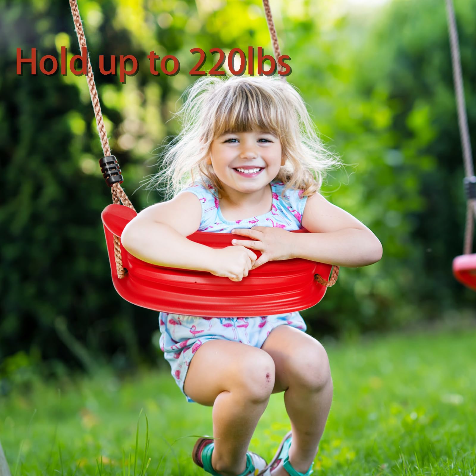 Outdoor Kids Plastic Swing Seat with Adjustable Rope – Durable Tree Swing for Backyard, 220lb Capacity, Red (Red) - Image 8