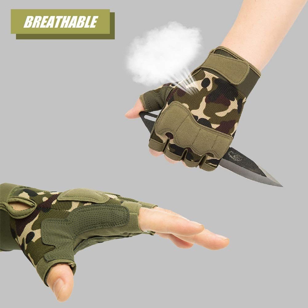 Tactical Fingerless Gloves with Knuckle Protection – Breathable Outdoor Gloves for Shooting, Hunting, Cycling, and Training (Yellow Camouflage,M) - Image 6