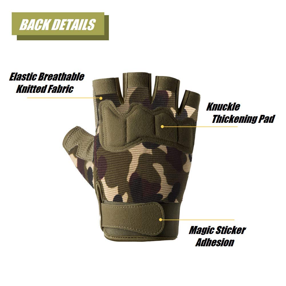 Tactical Fingerless Gloves with Knuckle Protection – Breathable Outdoor Gloves for Shooting, Hunting, Cycling, and Training (Green Camouflage,S) - Image 3