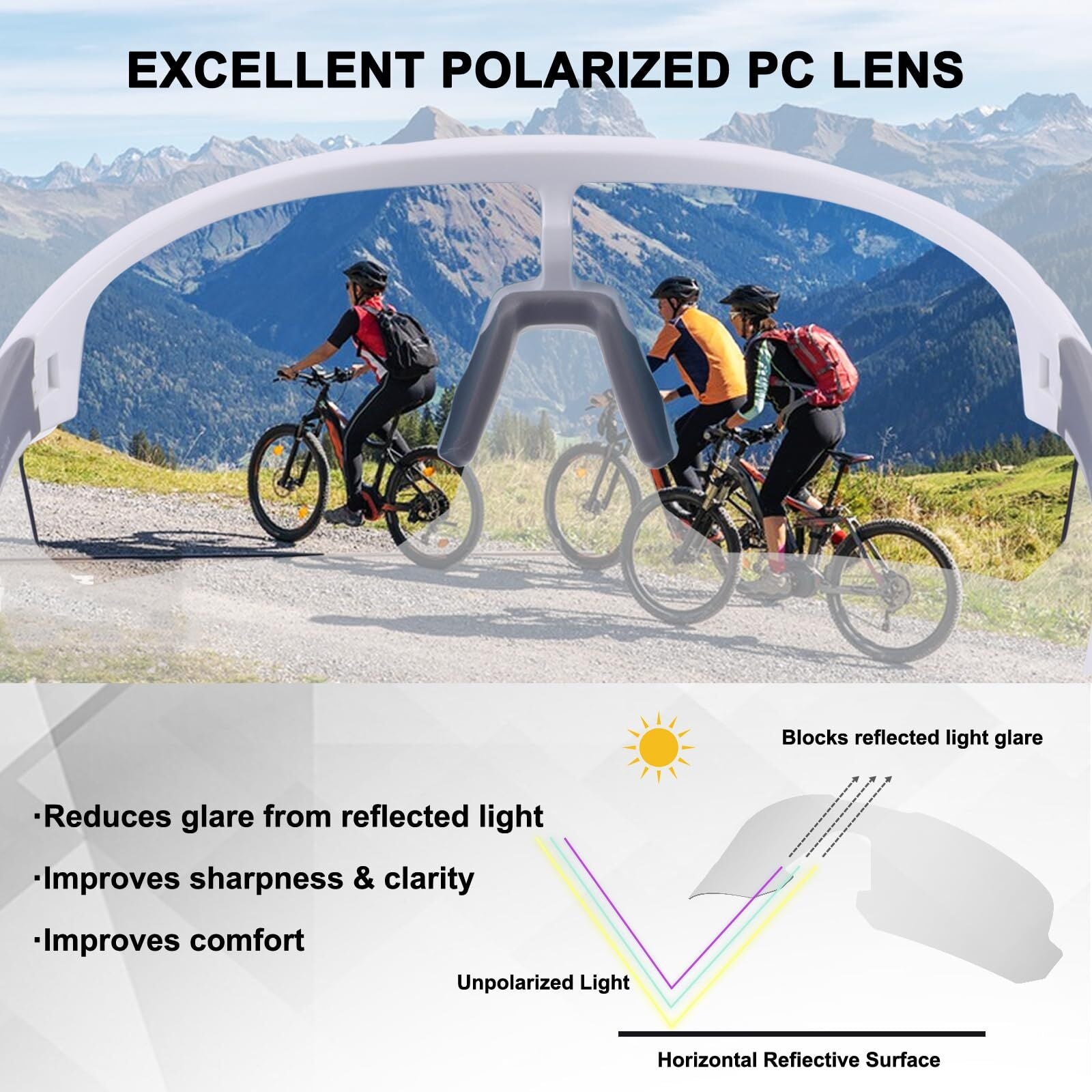 High-End Polarized Sports Sunglasses for Men Women – UV400 Protection, Anti-Fog, Lightweight TR90 Frame, Removable Lens, Ideal for Cycling, Running, Fishing, Golf (White & Red) - Image 2