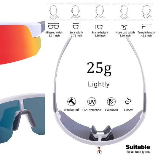 High-End Polarized Sports Sunglasses for Men Women – UV400 Protection, Anti-Fog, Lightweight TR90 Frame, Removable Lens, Ideal for Cycling, Running, Fishing, Golf (White & Red) - Image 4
