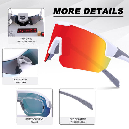 High-End Polarized Sports Sunglasses for Men Women – UV400 Protection, Anti-Fog, Lightweight TR90 Frame, Removable Lens, Ideal for Cycling, Running, Fishing, Golf (White & Red) - Image 5