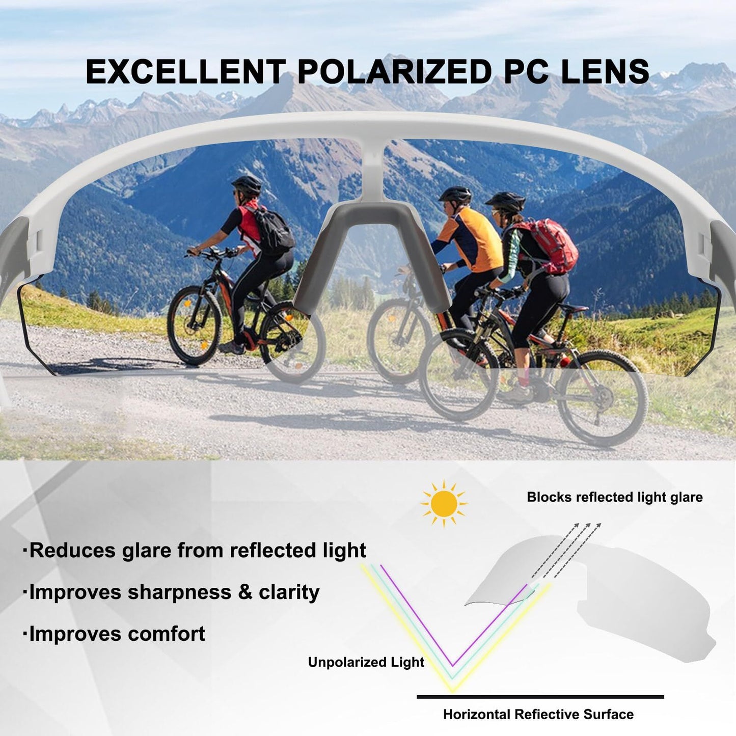 High-End Polarized Sports Sunglasses for Men Women – UV400 Protection, Anti-Fog, Lightweight TR90 Frame, Removable Lens, Ideal for Cycling, Running, Fishing, Golf (White & Blue) - Image 3