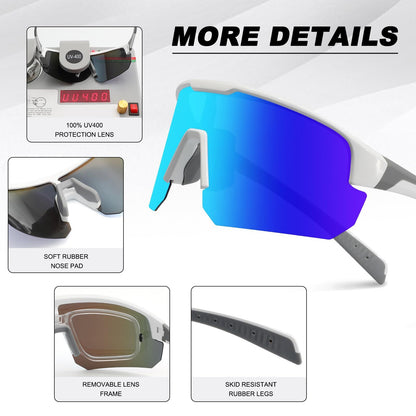 High-End Polarized Sports Sunglasses for Men Women – UV400 Protection, Anti-Fog, Lightweight TR90 Frame, Removable Lens, Ideal for Cycling, Running, Fishing, Golf (White & Blue) - Image 6