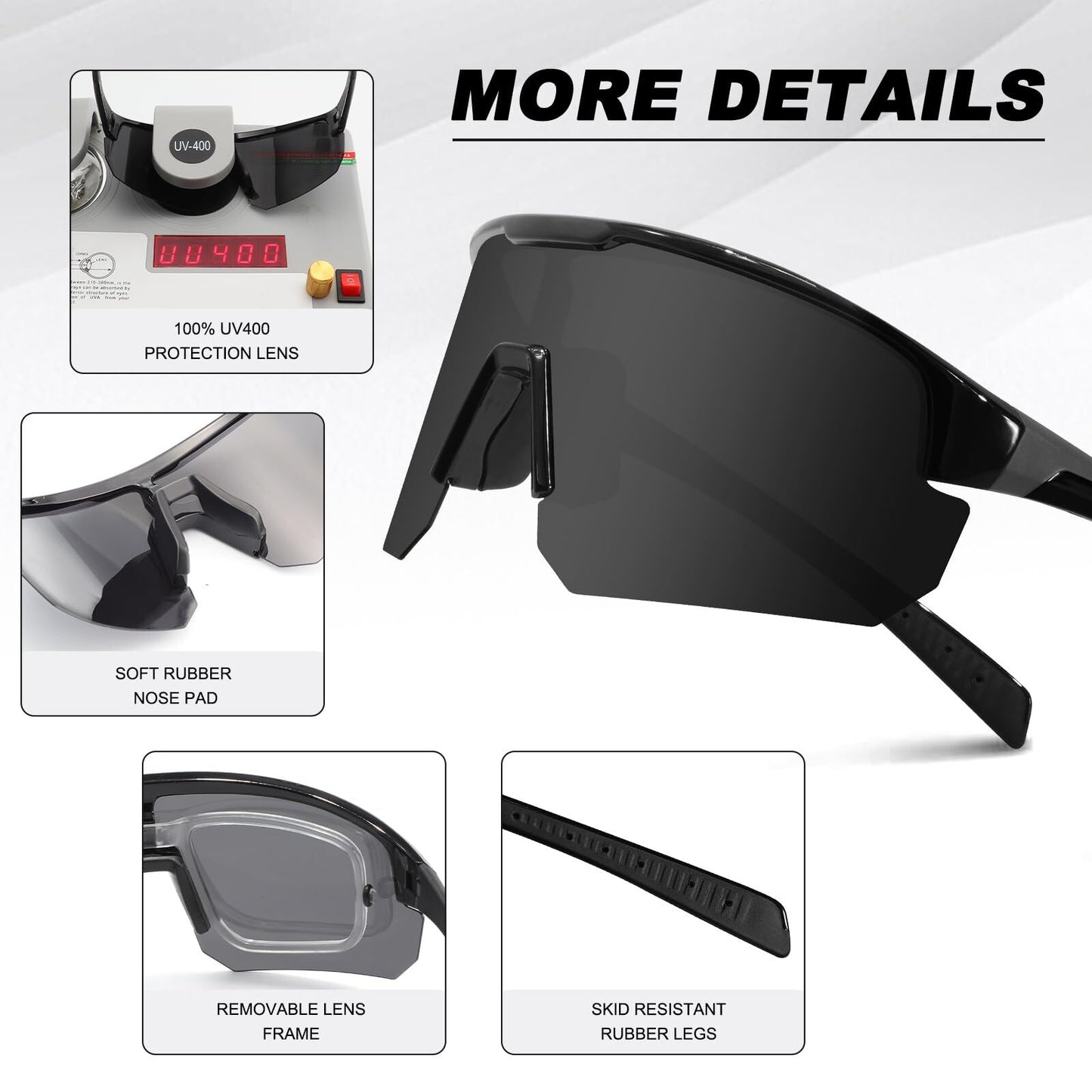 High-End Polarized Sports Sunglasses for Men Women – UV400 Protection, Anti-Fog, Lightweight TR90 Frame, Removable Lens, Ideal for Cycling, Running, Fishing, Golf (Black) - Image 5