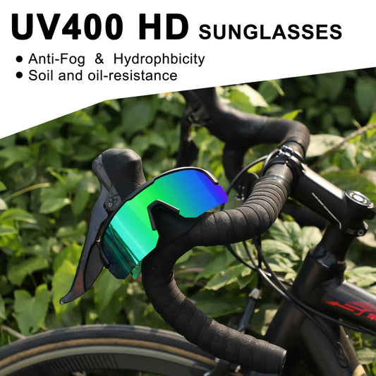 High-End Polarized Sports Sunglasses for Men Women – UV400 Protection, Anti-Fog, Lightweight TR90 Frame, Removable Lens, Ideal for Cycling, Running, Fishing, Golf (Black & Green) - Image 3
