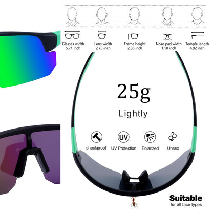High-End Polarized Sports Sunglasses for Men Women – UV400 Protection, Anti-Fog, Lightweight TR90 Frame, Removable Lens, Ideal for Cycling, Running, Fishing, Golf (Black & Green) - Image 4