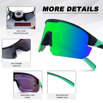 High-End Polarized Sports Sunglasses for Men Women – UV400 Protection, Anti-Fog, Lightweight TR90 Frame, Removable Lens, Ideal for Cycling, Running, Fishing, Golf (Black & Green) - Image 5