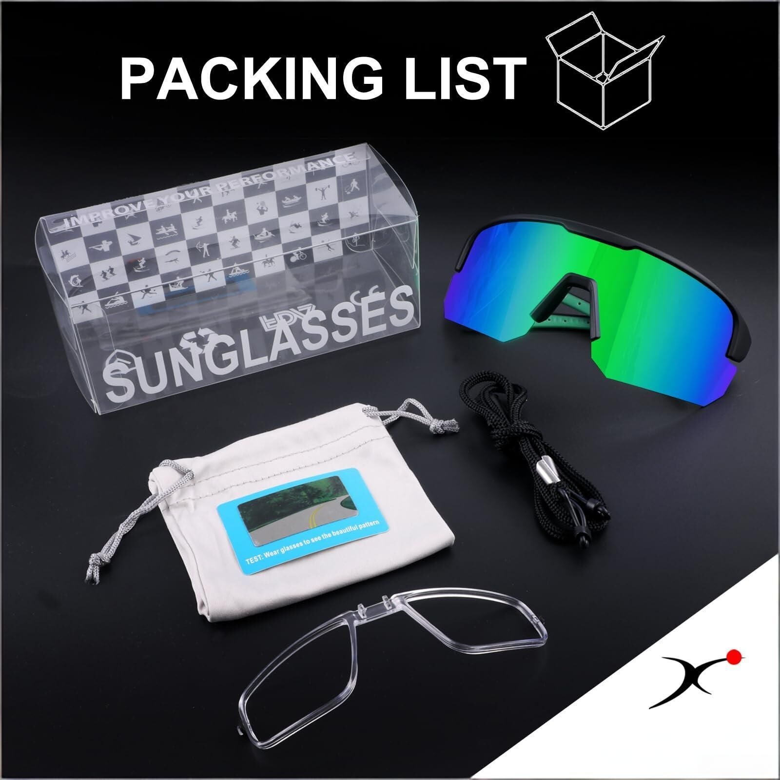 High-End Polarized Sports Sunglasses for Men Women – UV400 Protection, Anti-Fog, Lightweight TR90 Frame, Removable Lens, Ideal for Cycling, Running, Fishing, Golf (Black & Green) - Image 6