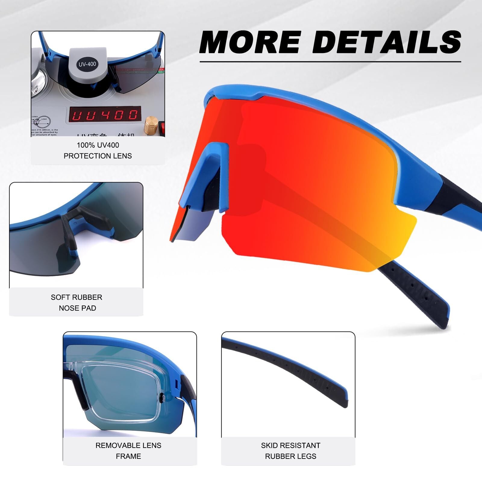 High-End Polarized Sports Sunglasses for Men Women – UV400 Protection, Anti-Fog, Lightweight TR90 Frame, Removable Lens, Ideal for Cycling, Running, Fishing, Golf (Blue & Red) - Image 5