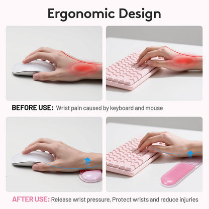 Ergonomic Gel Wrist Rest Set – Keyboard and Mouse Support Pad with Soft Cushioning for Office, Work, Gaming, and Study – Anti-Slip Base, Comfortable Design (Pink) - Image 3