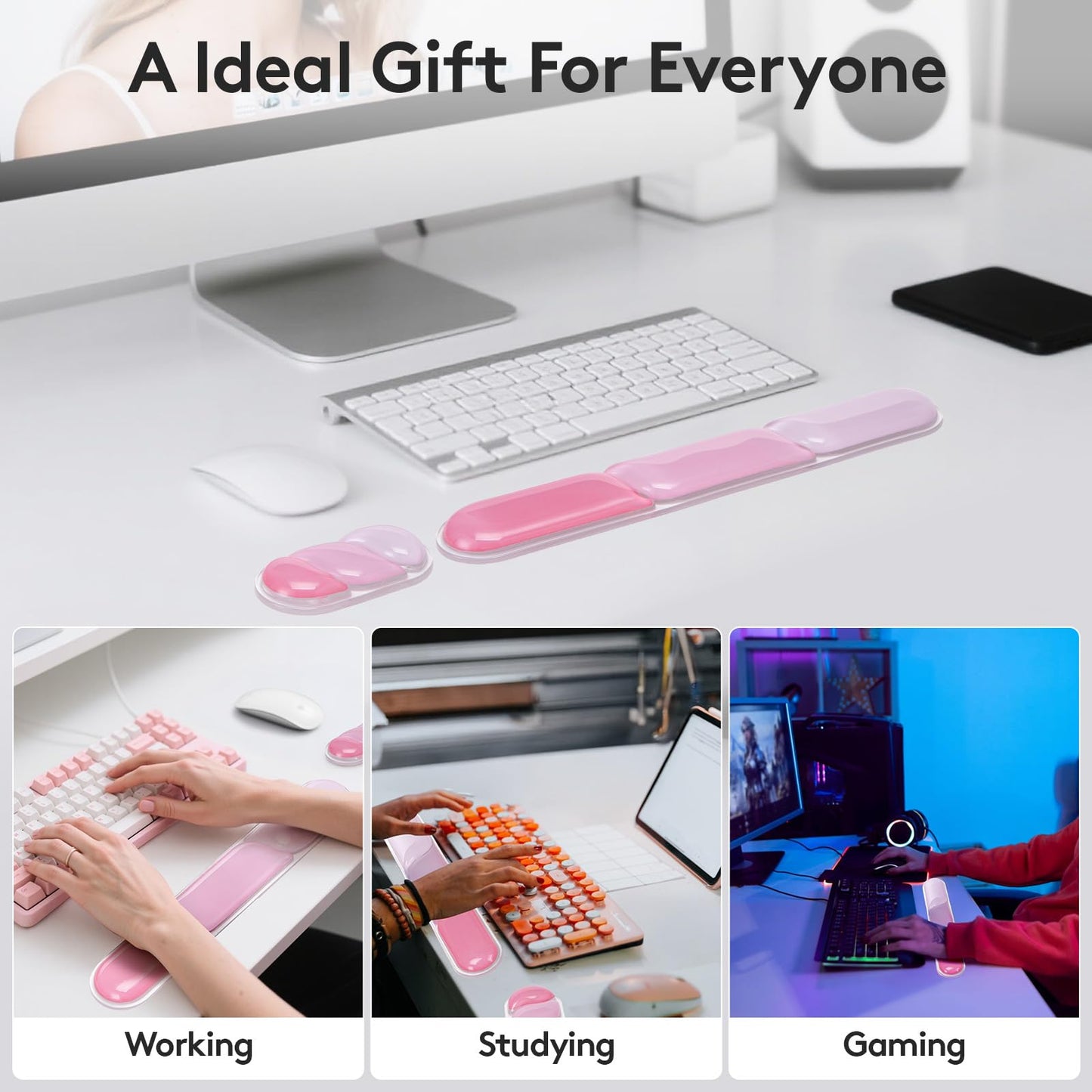 Ergonomic Gel Wrist Rest Set – Keyboard and Mouse Support Pad with Soft Cushioning for Office, Work, Gaming, and Study – Anti-Slip Base, Comfortable Design (Pink) - Image 6