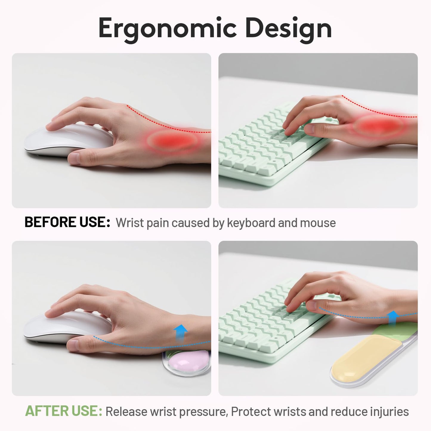 Ergonomic Gel Wrist Rest Set – Keyboard and Mouse Support Pad with Soft Cushioning for Office, Work, Gaming, and Study – Anti-Slip Base, Comfortable Design (Pink-Green-Orange) - Image 3