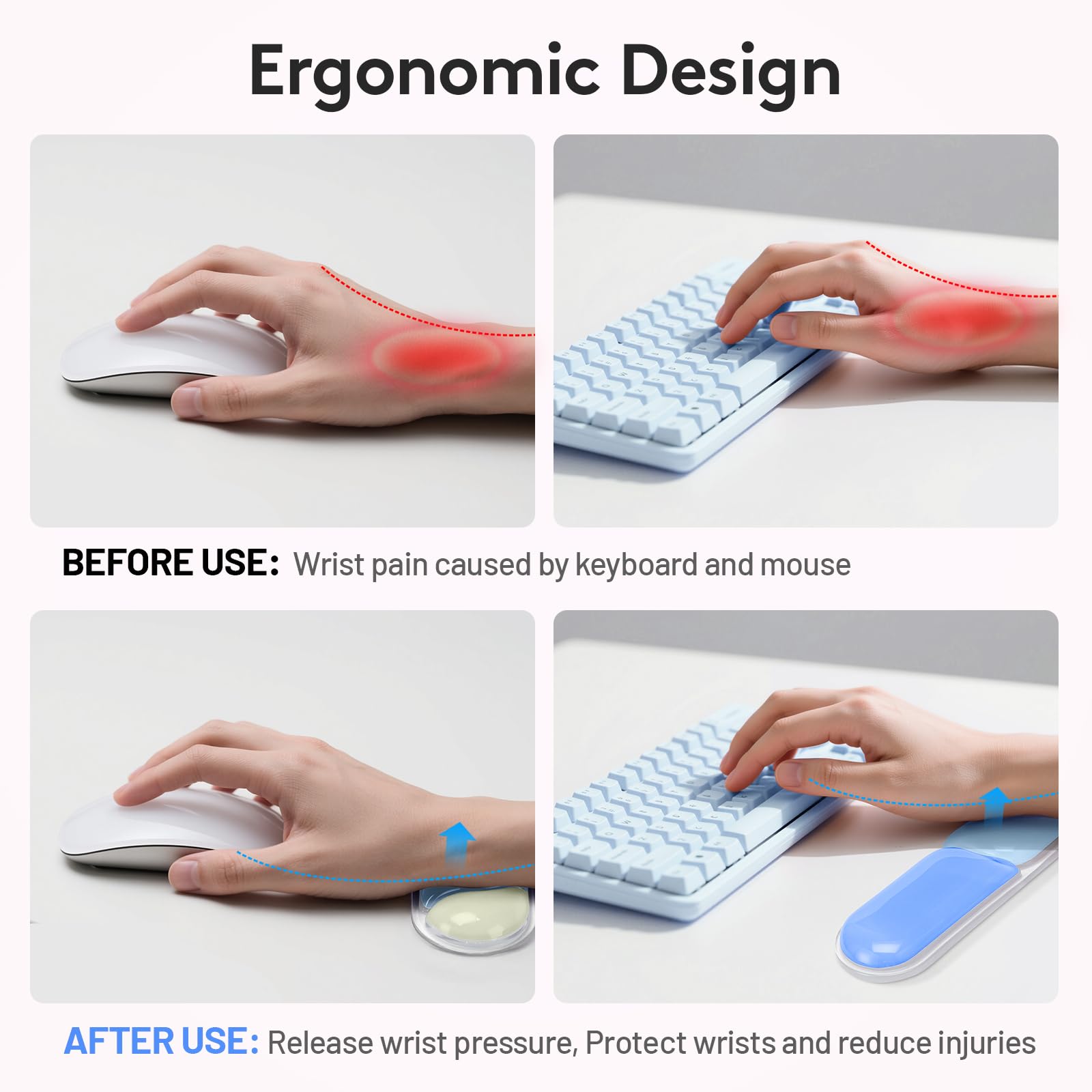 Ergonomic Gel Wrist Rest Set – Keyboard and Mouse Support Pad with Soft Cushioning for Office, Work, Gaming, and Study – Anti-Slip Base, Comfortable Design (Blue) - Image 4