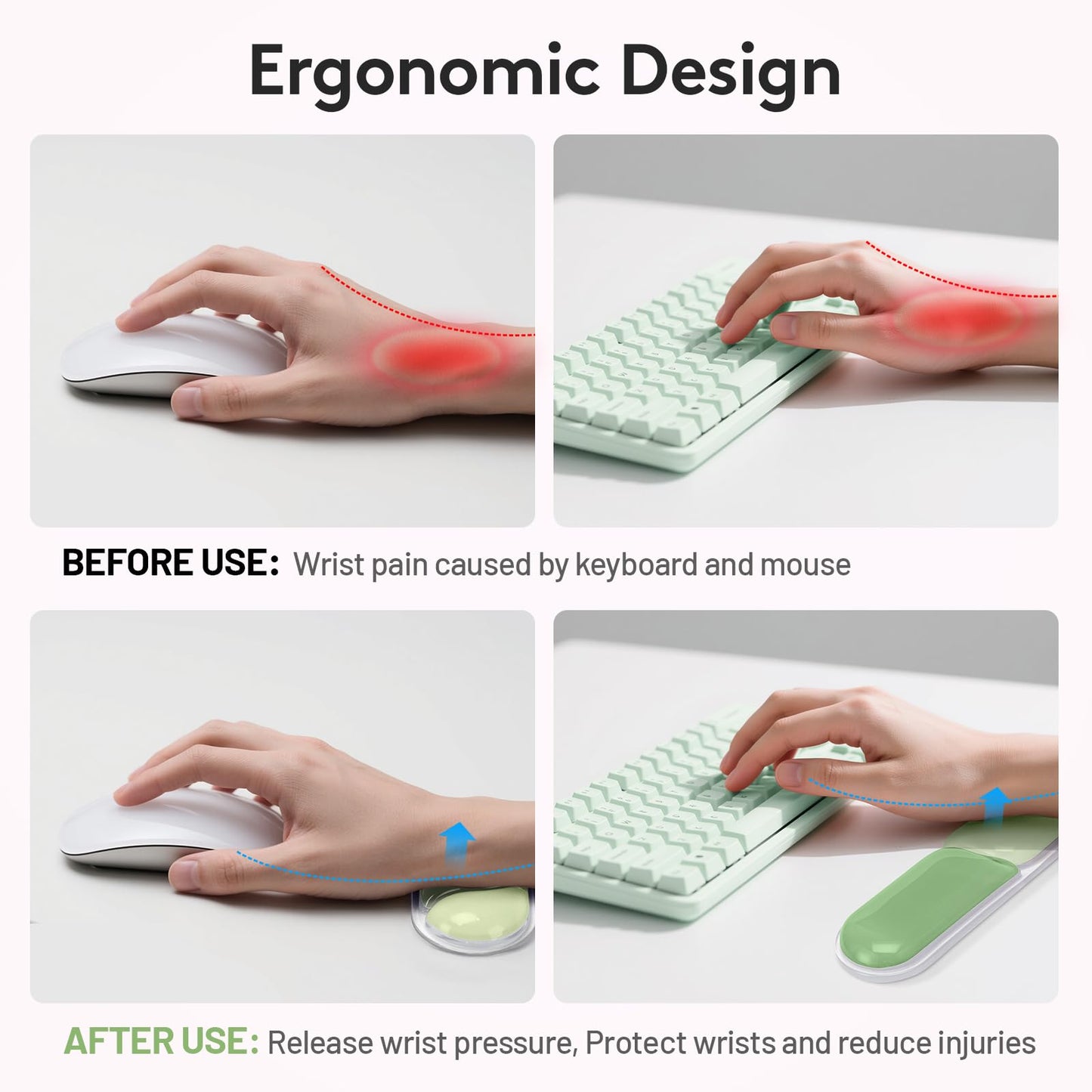 Ergonomic Gel Wrist Rest Set – Keyboard and Mouse Support Pad with Soft Cushioning for Office, Work, Gaming, and Study – Anti-Slip Base, Comfortable Design (Green) - Image 3