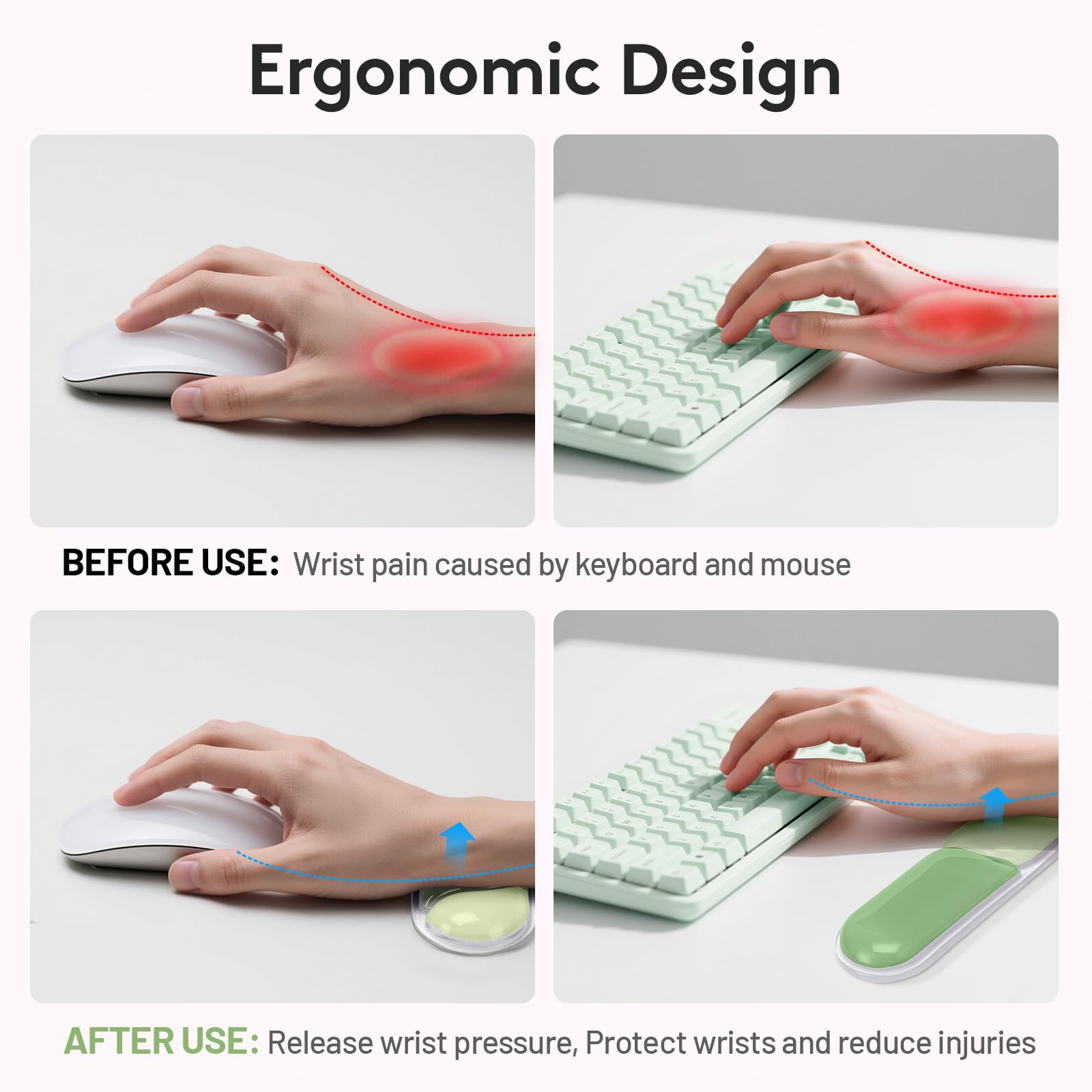 Ergonomic Gel Wrist Rest Set – Keyboard and Mouse Support Pad with Soft Cushioning for Office, Work, Gaming, and Study – Anti-Slip Base, Comfortable Design (Green) - Image 3