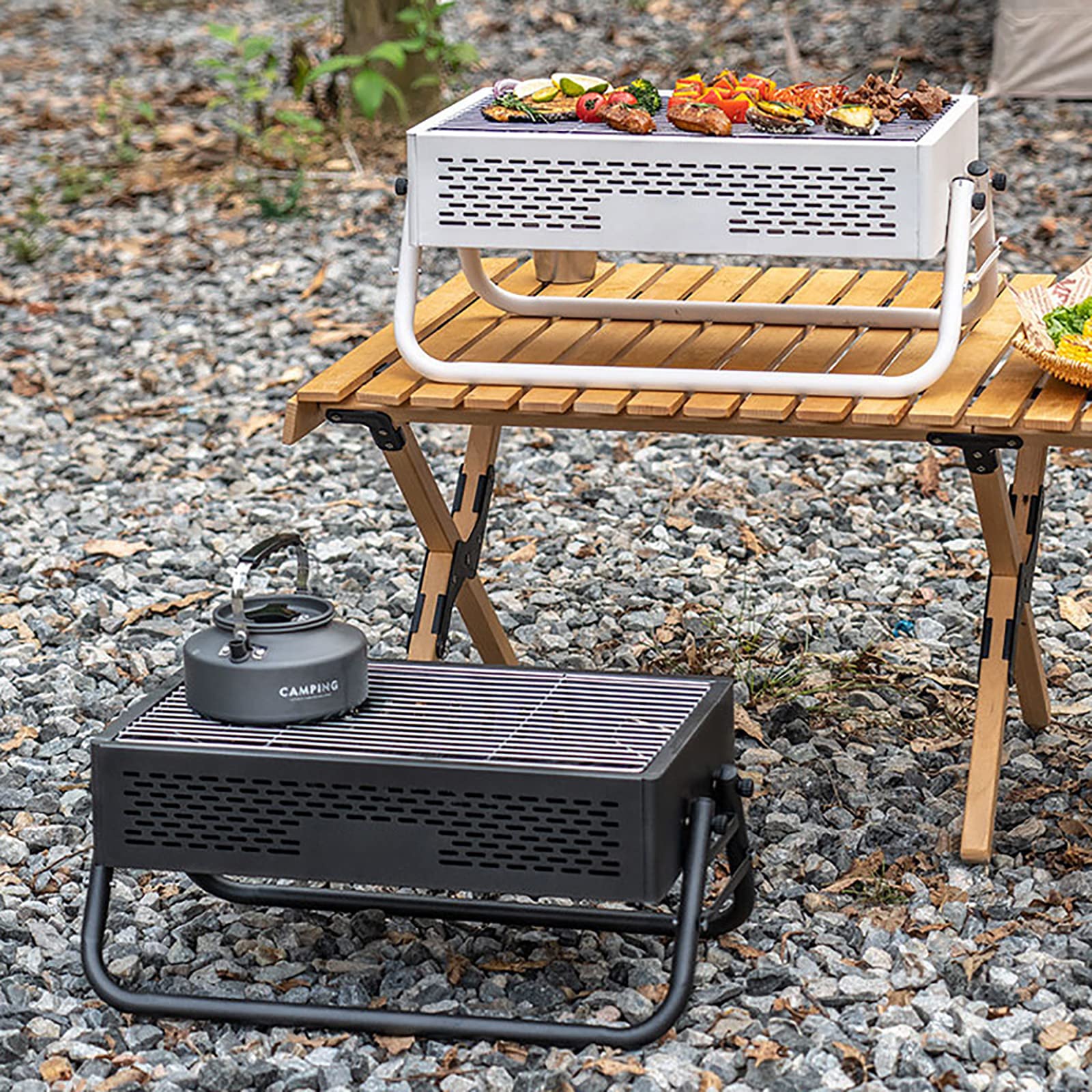Portable Charcoal Grill with Foldable Legs & Stainless Steel Grate – Compact Outdoor BBQ for Camping, Picnics & Backyard Gatherings (Gray)  - Image 2