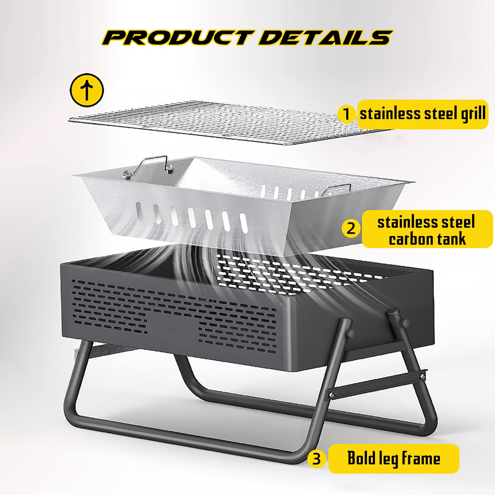 Portable Charcoal Grill with Foldable Legs & Stainless Steel Grate – Compact Outdoor BBQ for Camping, Picnics & Backyard Gatherings (Gray)  - Image 3