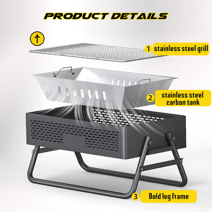 Portable Charcoal Grill with Foldable Legs & Stainless Steel Grate – Compact Outdoor BBQ for Camping, Picnics & Backyard Gatherings (Gray)  - Image 3