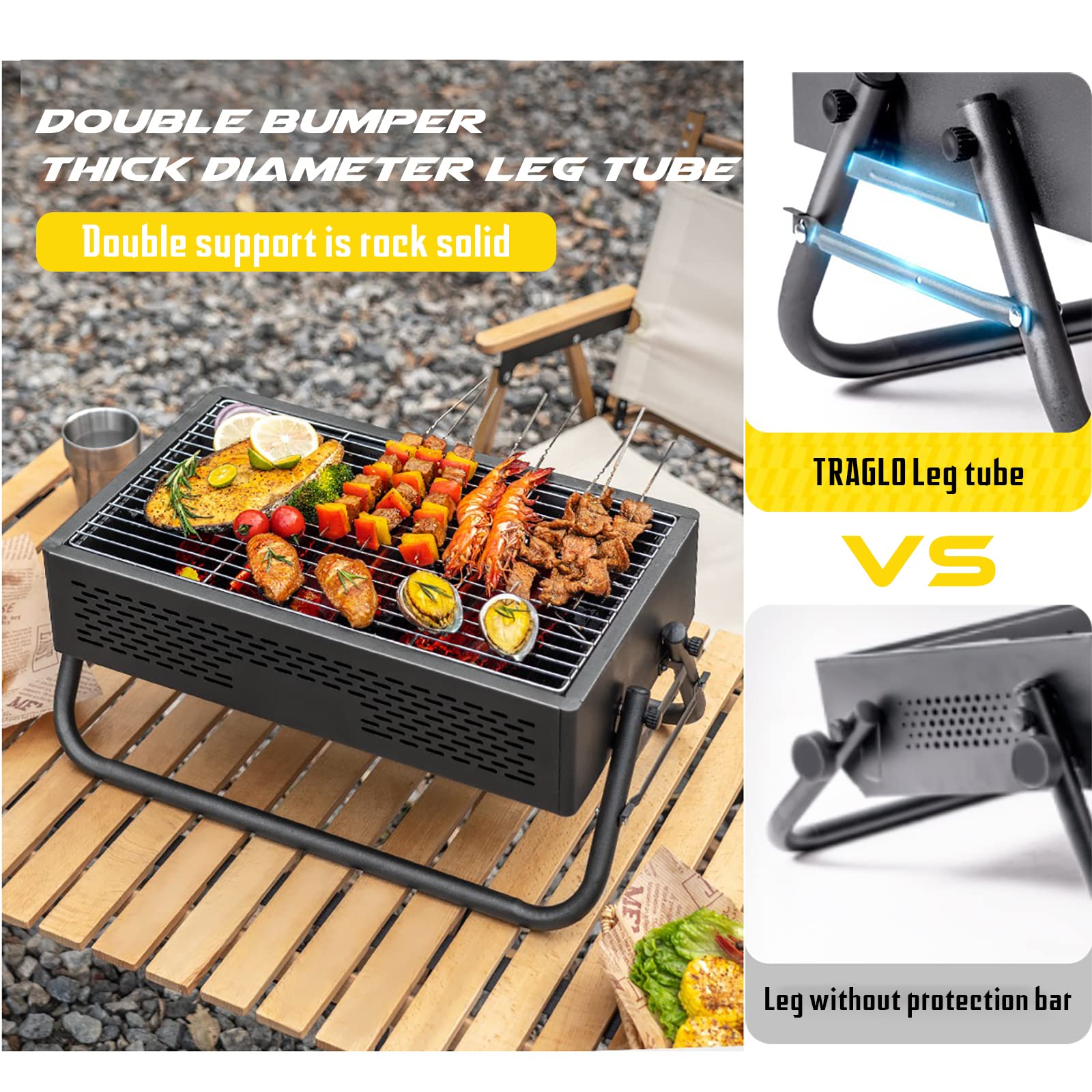 Portable Charcoal Grill with Foldable Legs & Stainless Steel Grate – Compact Outdoor BBQ for Camping, Picnics & Backyard Gatherings (Gray)  - Image 4