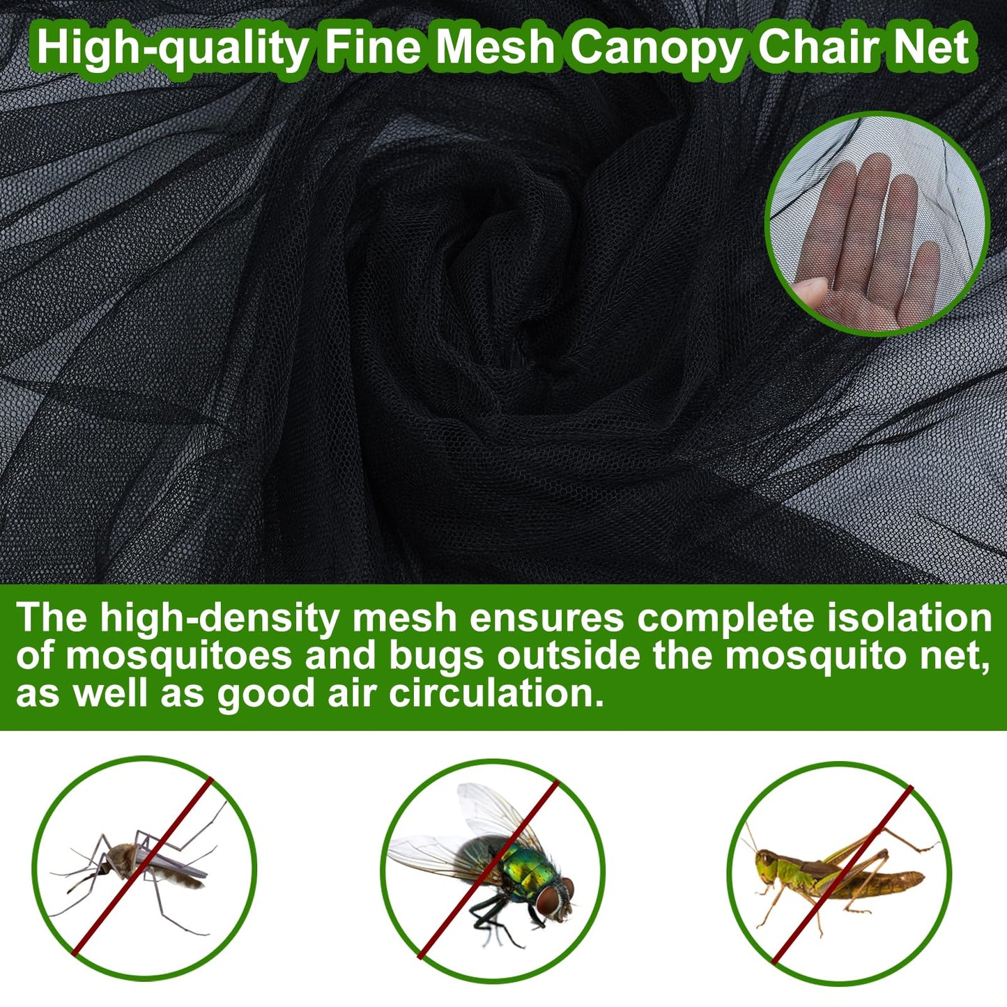 Outdoor Mosquito Net Chair Cover with Canopy – UV & Waterproof, Zippered Entry, Breathable Mesh Tent for Camping, Fishing, Beach Use (Black) - Image 3