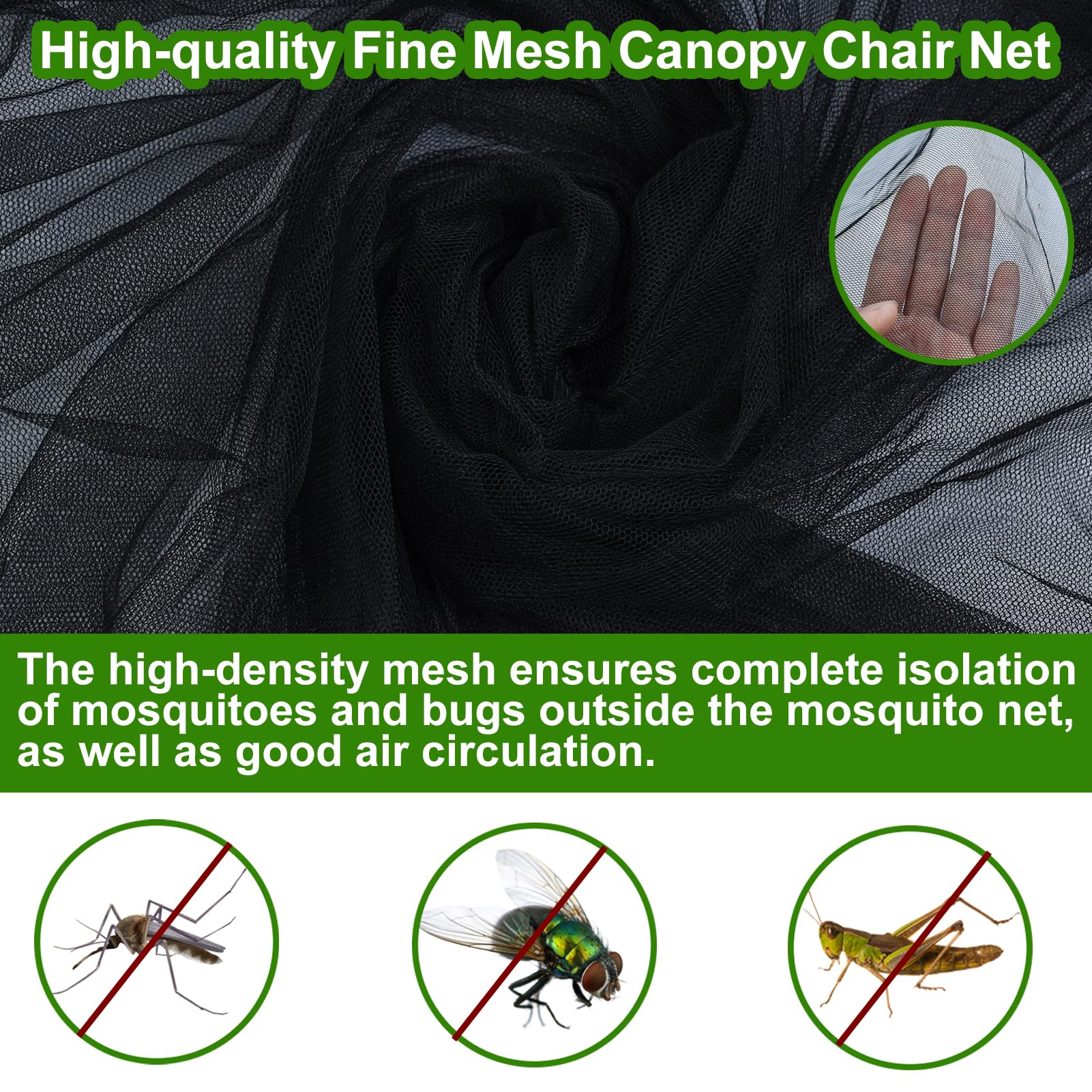 Outdoor Mosquito Net Chair Cover with Canopy – UV & Waterproof, Zippered Entry, Breathable Mesh Tent for Camping, Fishing, Beach Use (Black) - Image 3