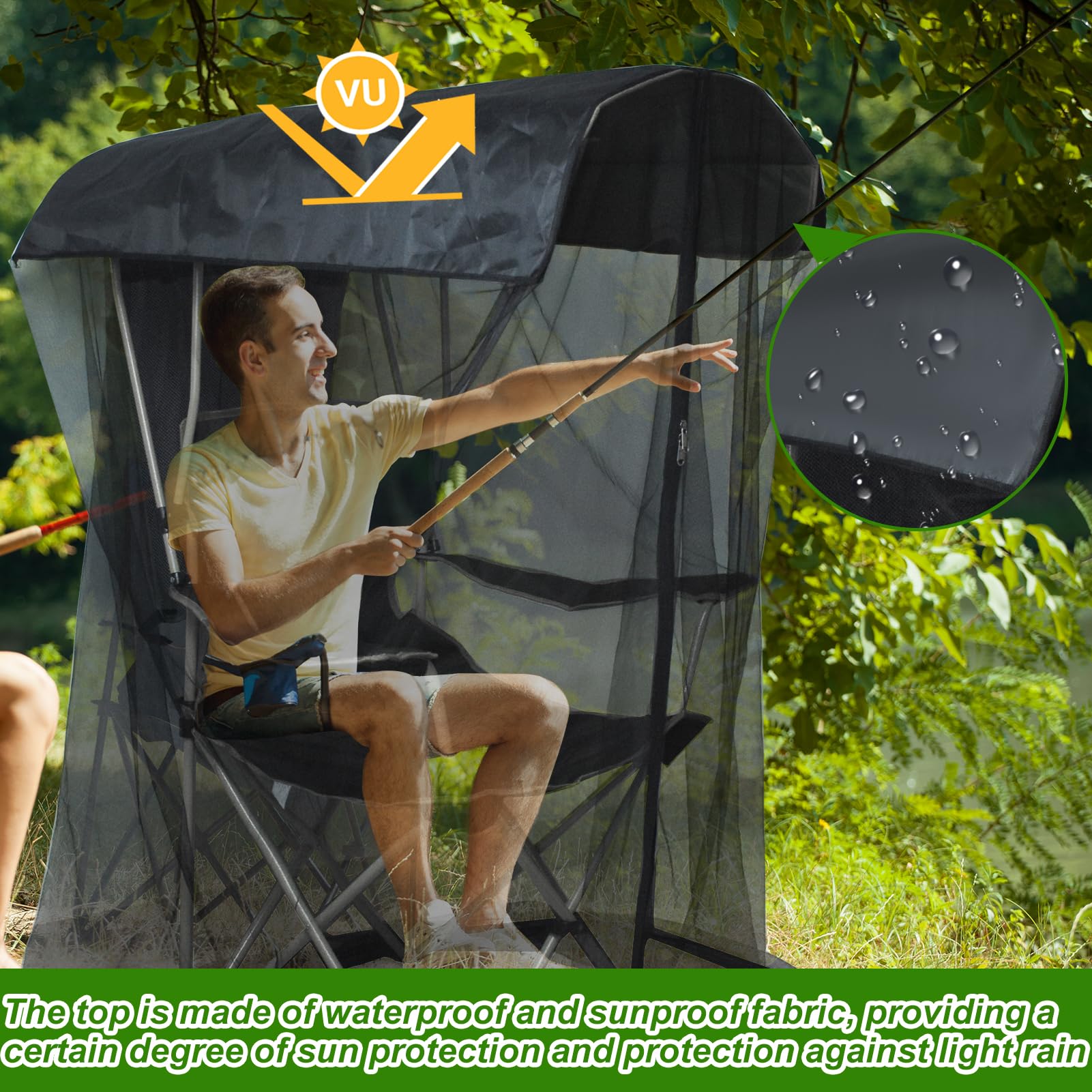 Outdoor Mosquito Net Chair Cover with Canopy – UV & Waterproof, Zippered Entry, Breathable Mesh Tent for Camping, Fishing, Beach Use (Black) - Image 4
