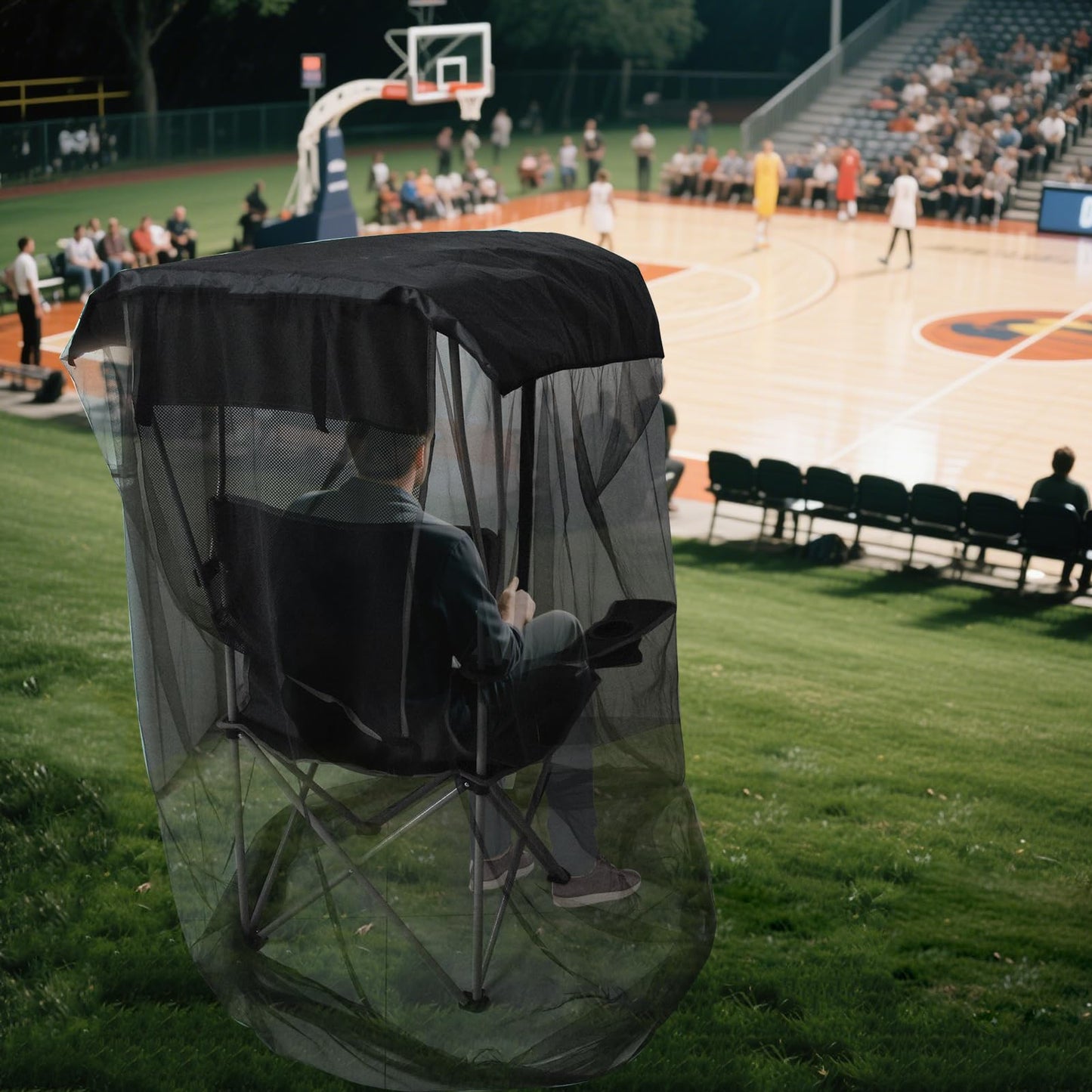 Outdoor Mosquito Net Chair Cover with Canopy – UV & Waterproof, Zippered Entry, Breathable Mesh Tent for Camping, Fishing, Beach Use (Black) - Image 5