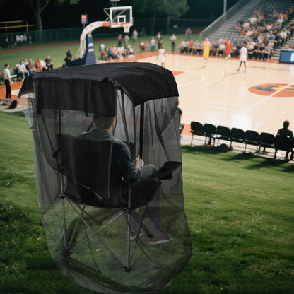 Outdoor Mosquito Net Chair Cover with Canopy – UV & Waterproof, Zippered Entry, Breathable Mesh Tent for Camping, Fishing, Beach Use (Black) - Image 5