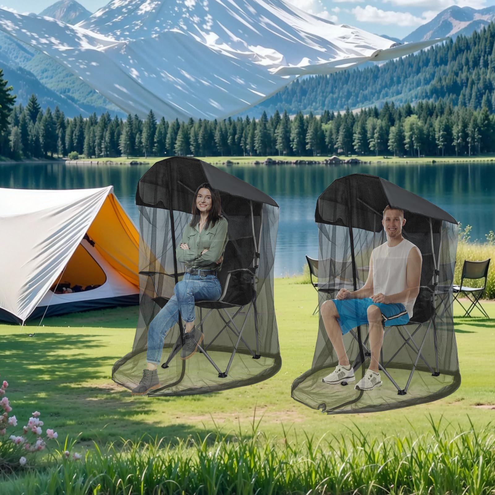 Outdoor Mosquito Net Chair Cover with Canopy – UV & Waterproof, Zippered Entry, Breathable Mesh Tent for Camping, Fishing, Beach Use (Black) - Image 6